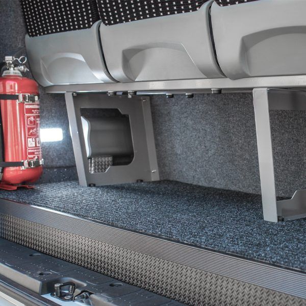 Luggage area of a minibus/passenger's van. The bottom is lined with Stamford (heavy dutty carpet) and the walls are lined with flexible lining (Avon, Compass or Hi-Flex).