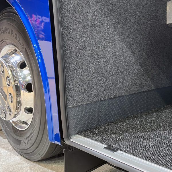 Bus/Coach luggage compartment. The bottom is lined with Stamford (heavy dutty carpet) and the walls are lined with flexible lining, Hi-Flex.